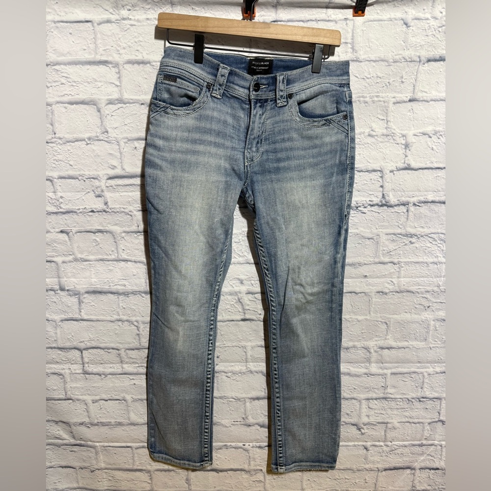 BKE Three Light Blue Men's Slim Fit Straight Leg Jeans, Size 28x30